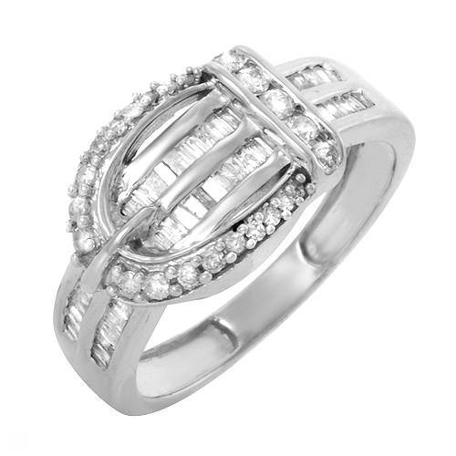 0.75CT GENUINE DIAMOND BUCKLE RING 10K WHITE GOLD
